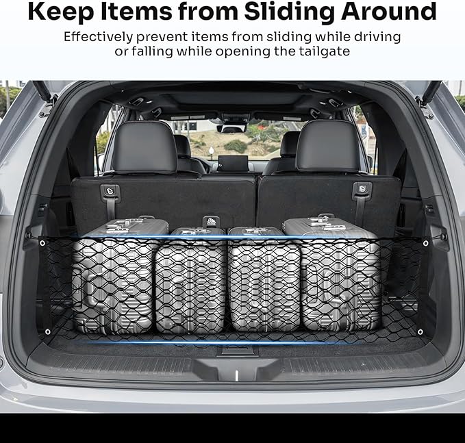 Trunk Cargo Net for 2023-2025 2026 Honda Pilot Accessories Envelope Style Mesh Trunk Net Organizer and Storage Stretchable Adjustable Elastic Nylon Rear Cargo Netting with Hooks
