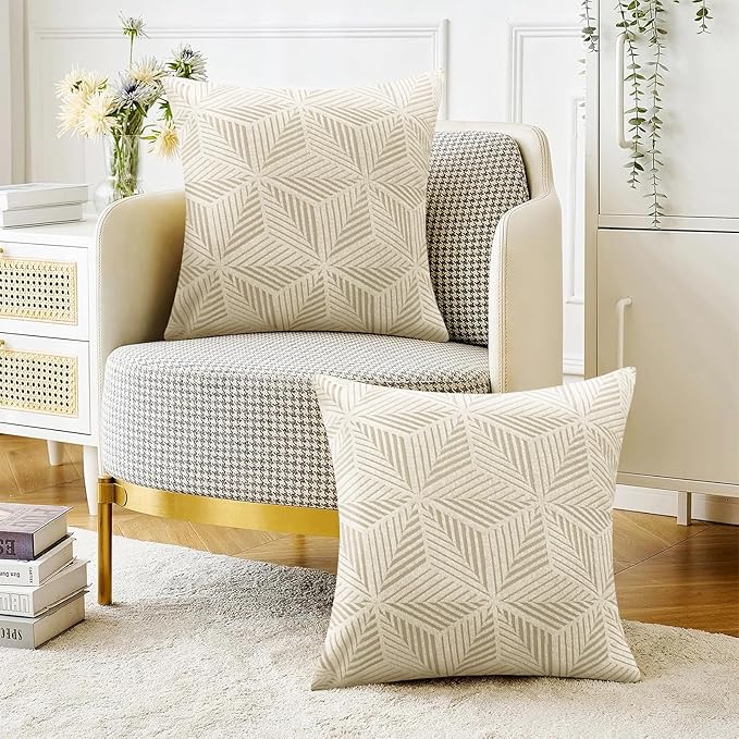 YEMYHOM Pack of 2 Throw Pillow Covers 18 x 18 Inch High Stretch Jacquard Pillowcase for Couch Sofa Living Room Home Decor, Beige