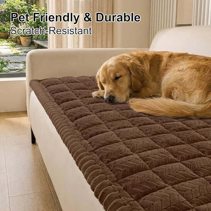 Smiry Non Slip Couch Covers for Dogs, Fuzzy Pet Couch Covers for 3 Cushion Sofa Pet Friendly, Soft Sofa Slipcovers Cushion Furniture Protector Washable (Brown, 43" x 82.7")