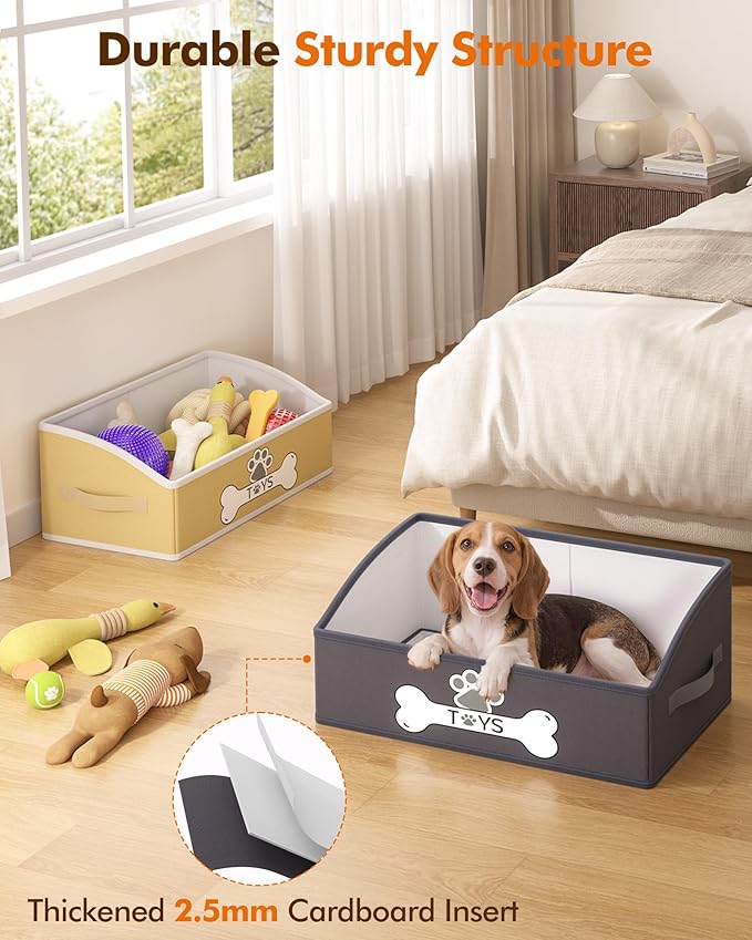 Optish Dog Toy Basket, Foldable Dog Toy Box with Handles, 19.7" X 11" X 7.9" Large Basket Specially Designed for Dog Toy Storage, Suit for Storing Pet Toys and Accessories, Grey