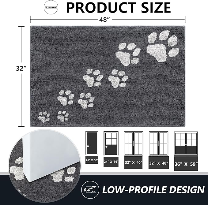 Timo Indoor Door Mat, Front Door Mat 32"x48" Non-Slip Rubber Backing Absorbent Resist Dirt Entrance Rug, Washable Low-Profile Inside Entry Door Rugs for Entryway, Dog Door Mats, Grey