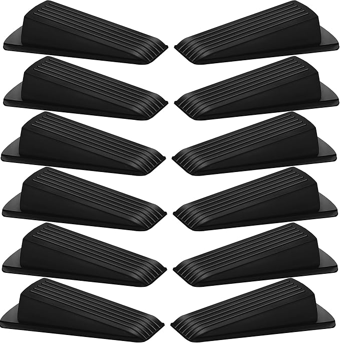 Beieverluck 12 Pack Door Stoppers for Bottom of Door Rubber Door Stop Wedge Sturdy Stackable Door Stops for Floor Wall Carpet Heavy Duty Door, Black