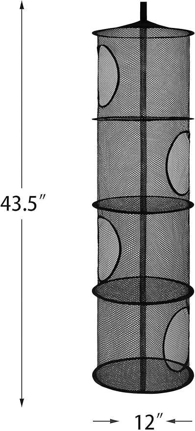 2Pcs Stuffed Animal Storage Organizer Foldable Stuffed Animal Net or Hammock Organizer, 4 Compartments Hanging Mesh Toy Storage Hammock for Kid Room Toys, Gloves, Hats, Socks(Black)