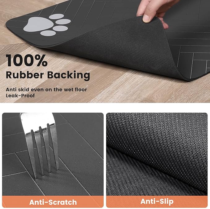 Pet Feeding Mat-Absorbent Pet Placemat for Food and Water Bowl, with Waterproof Rubber Backing, Quick Dry Water Dispenser Mat for Dog and Cat (24"x16", Black)