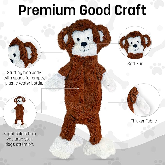 FGA MARKETPLACE Monkey-Frog Flat NO Stuffing NO Squeak Plush Dog Toy, Funny Style Will Entertain Your Pet for Hours, Recommended for Small and Medium Dog 21 INCH Long