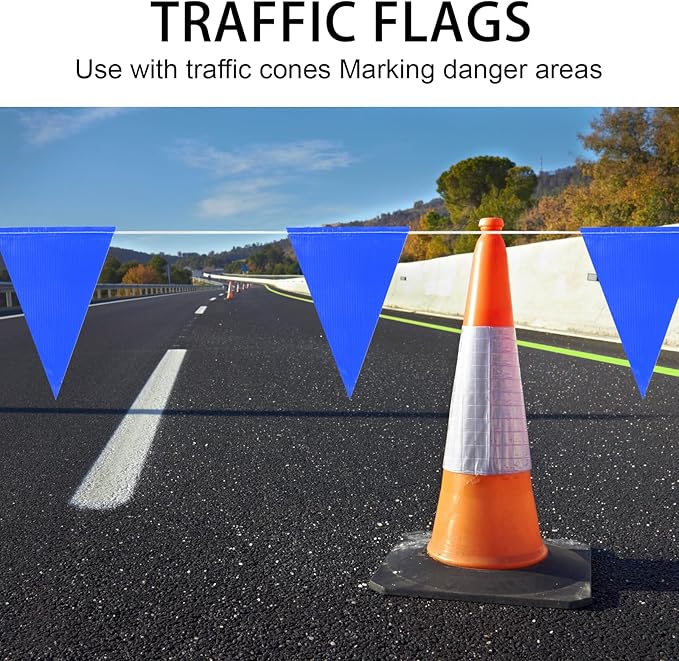 Pennant Safety Flags, Flagging Banner Warning Flag, Marking Flags on String for Parking Lot Events, Traffic Barrier Line, Yard Roof Perimeter, Boundary Construction Workplace 100ft 7x10inch