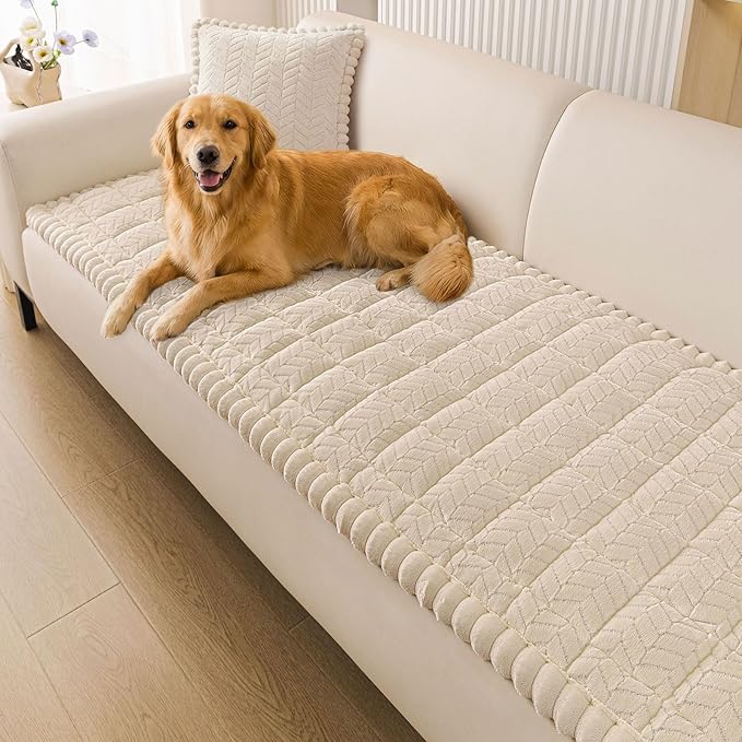 Smiry Non Slip Couch Armrest Covers for Dogs, Fuzzy Pet Couch Arm Covers for Sofa Pet Friendly, Soft Sofa Slipcovers Recliner Chair Arm Protector Washable (Apricot, 35.4" x 35.4")