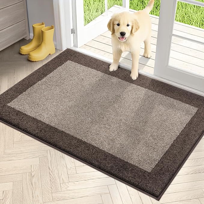 PURRUGS Dirt Trapping Door Mat 32" x 48", Non-Slip Machine Washable Entry Rug, Entrance Mat, Indoor Front Door Mat, Super Absorbent Entryway Rug for Muddy Shoes & Paws, Beige & Grayish Brown