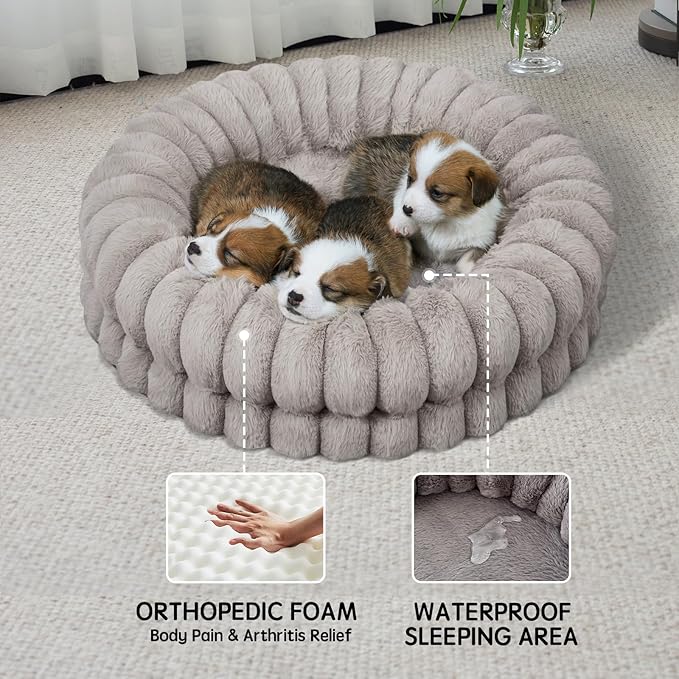 BALANCE Luxury Donut Dog Bed, 23 Inches Round Dog Beds for Small Dogs Washable, Orthopedic Calming Pet Bed for Puppy and Cats with Anti-Slip Bottom, Oatmeal