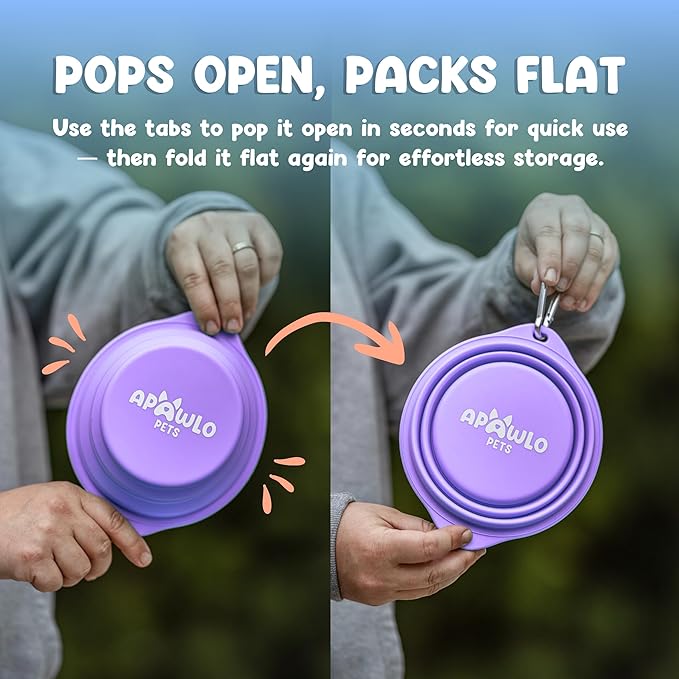 Collapsible Dog Bowl - 800ml/27 oz Portable Silicone Travel Water Bowl for Dogs with Carabiner | Foldable, Dishwasher Safe | Hiking, Camping Dog Essentials & Outdoor Pet Feeding - Purple