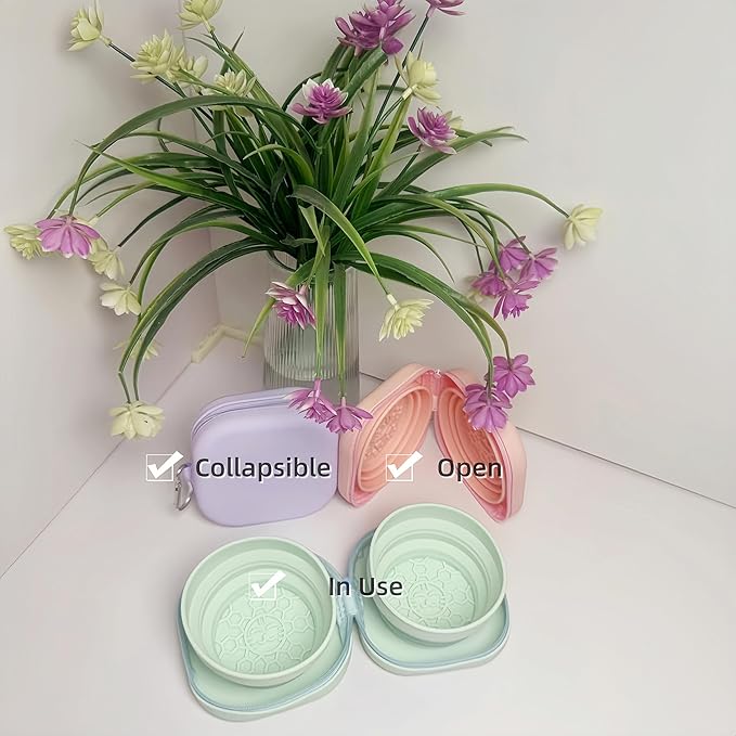 2-in-1 Collapsible Pet Bowl, Portable & Food-Grade for Dogs & Cats with Carabiner (Pink)