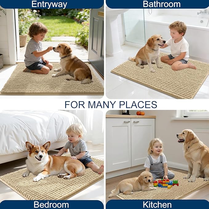 OLANLY Dog Door Mat for Muddy Paws 70x46, Ultra Absorbent Chenille Mud Doormat, Non-Slip Washable and Dirt Trapping Doormat for Indoor Entryway, Quick-Dry Indoor Pet Bed Mats for Dogs, Beige