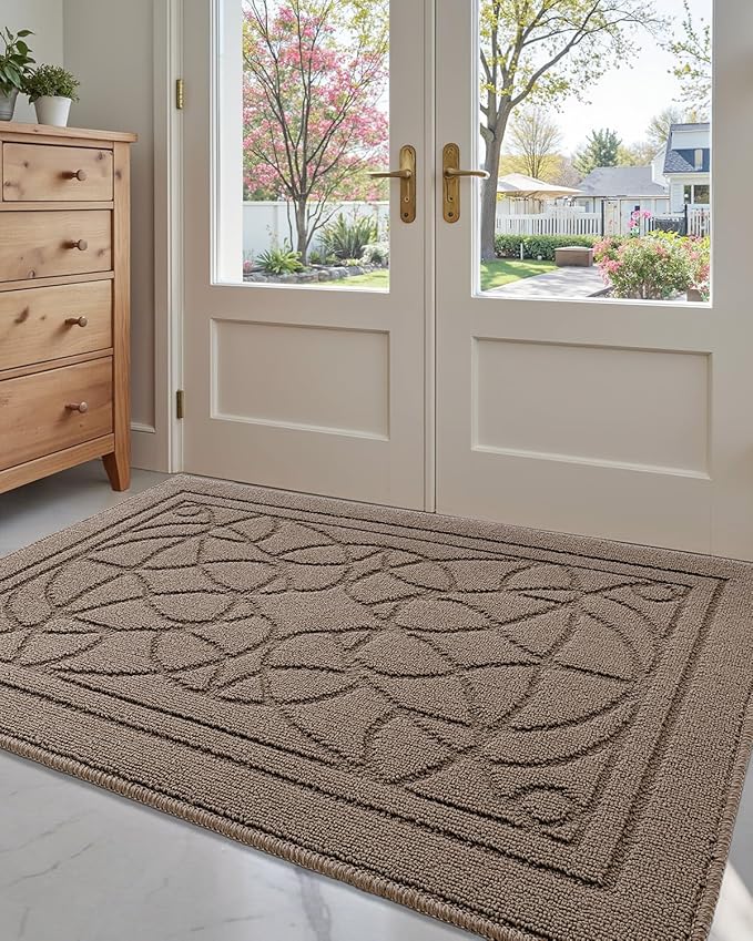 DEXI Front Entryway Door Mat Non Slip 48x72, Washable Inside Entry Way Mats Low Profile Entrance, Welcome Dirt Trapper Doormat Thin for House Floor Home Porter Hall Backdoor Area, Beige