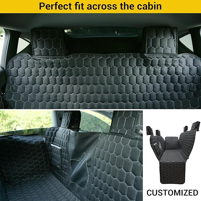 Dog Seat Covers for Tesla Model Y,Dog Hammock for Tesla with Side Flaps, 100% Waterproof Model Y Dogs Accessories with Mesh Window & Headrest Protector Easy Clean up Pet Car Seat Cover