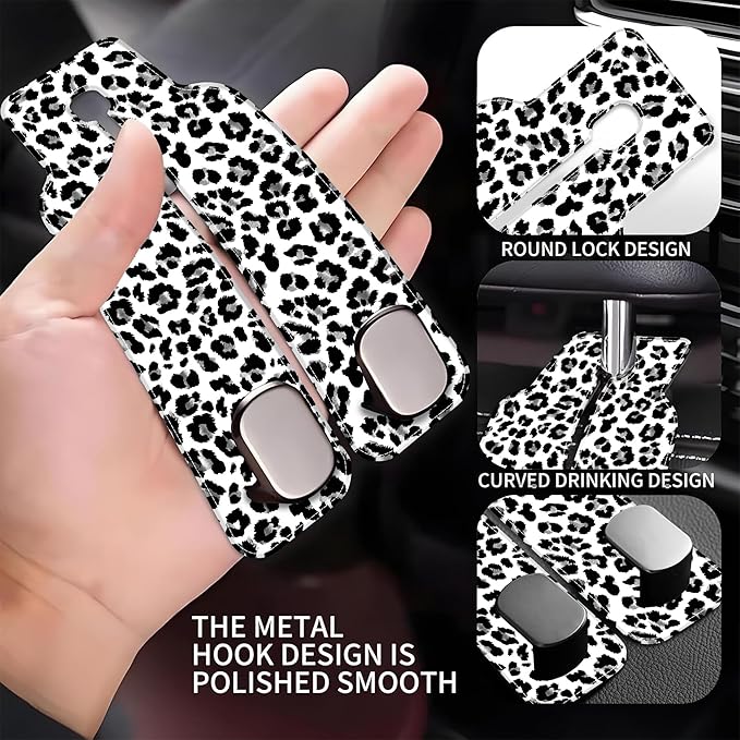 AEWNUNK 1 Pack Car Seat Headrest Hooks for Purses Abstract Black and Grey Leopard Bag Purse Holder for Car with Double Metal Hooks Car Purse Hanger Hanging Accessories