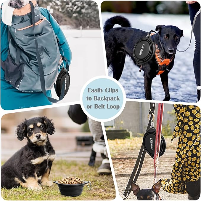 Silicone No Spill Collapsible Travel Dog Bowl, 2 Pack No Plastic Rim Pet Water Bowls, Portable Leak-Proof Pet Feeding Bowls