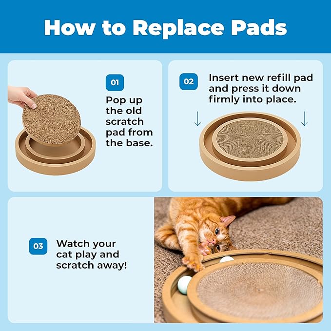Catify Cat Scratcher Replacement Pads 3 Pack – Double-Sided Corrugated Cardboard Scratch Pad for Cats Round Cat Scratching Refill for Catify Spin n’ Scratch & Compatible Cat Scratchers for Indoor Cats