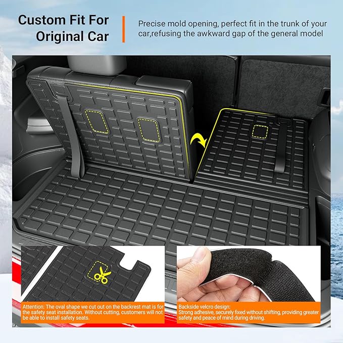 powoq Cargo Mat Compatible with 2016-2025 Honda Pilot (No Elite) Trunk Mat with Backrest Mat TPE Cargo Liner Trunk Liner Replacement for 2016-2025 Honda Pilot Accessories (Trunk Mat with Backrest Mat)