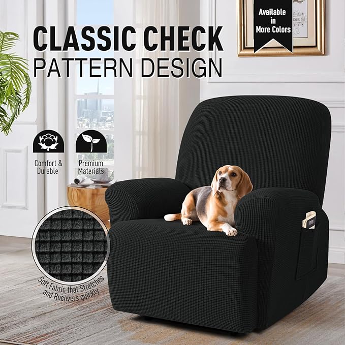 TAOCOCO Oversized Recliner Chair Covers, 1 Seater Streach Recliner Covers Soft Couch Protector Furniture Protector Covers with Elastic Chair Cover Jacquard Pattern (Black)