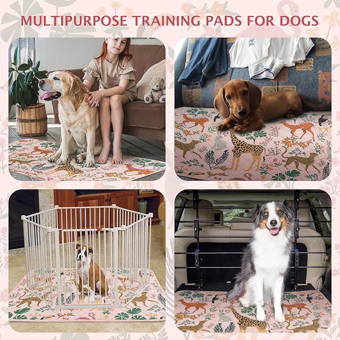 IEUUMLER Washable Pee Pads for Dogs, 1 Pack Forest Pattern Reusable Waterproof Puppy Pads, Non-Slip Super Absorbent Dog Training Pad for Playpen Crate Bed EU013 Pink Jungle, 63x63