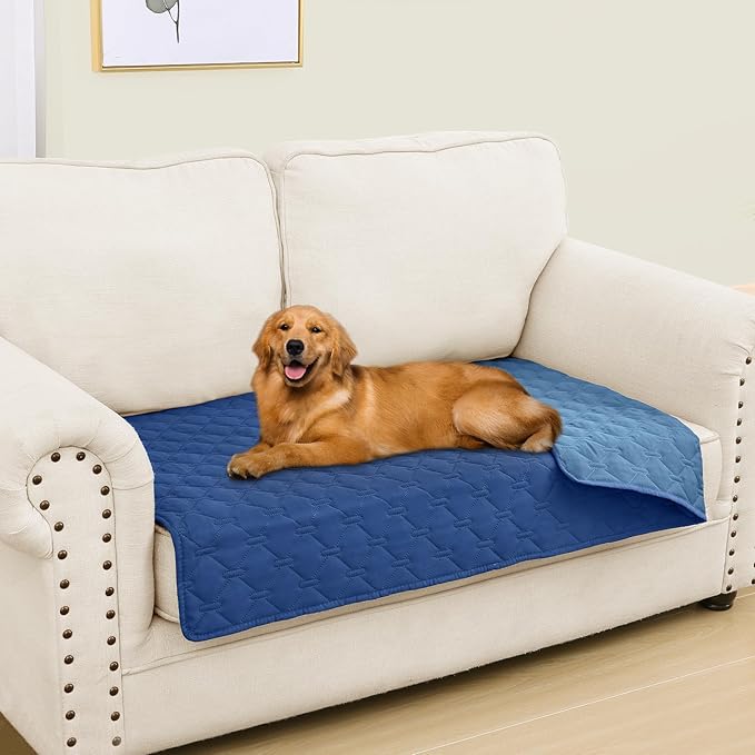 Smiry Waterproof Dog Bed Cover Blanket, Soft Reversible Pet Blanket, Washable Leakproof Cats Dogs Couch Cover for Sofa, Couch, Furniture, Plaid (30x53 Inch, Navy/Blue)