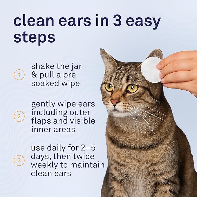 Petpost | Cat Ear Cleaner Wipes - Ultra Soft Cotton Pads in Coconut Oil Solution - Treatment for Removing Cat Ear Dirt & Wax 100 ct.
