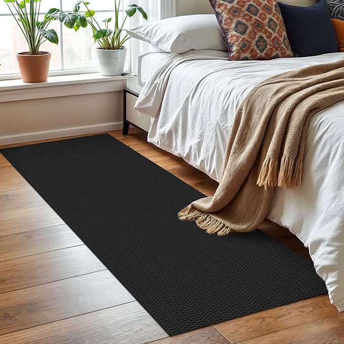 KOZYFLY Washable Runner Rug 2x6 Ft Runners for Hallways Kitchen Runners with Rubber Backing Braided Cotton Entryway Runner Indoor, Carpet for Hall Foyer Bedroom, Black/Grey