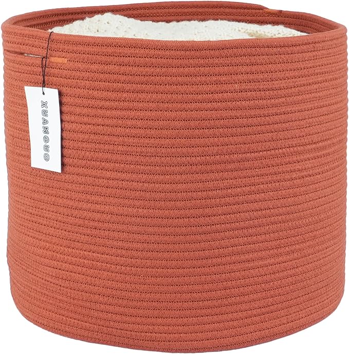 XUANGUO Cotton Rope Basket For Girls Boys Kids 16”X14” Baby Laundry Basket Nursery Bin Round Woven Baskets Organizer For Storage Toys Blankets Shoes Clothes rustic