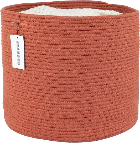 XUANGUO Cotton Rope Basket For Girls Boys Kids 16”X14” Baby Laundry Basket Nursery Bin Round Woven Baskets Organizer For Storage Toys Blankets Shoes Clothes rustic