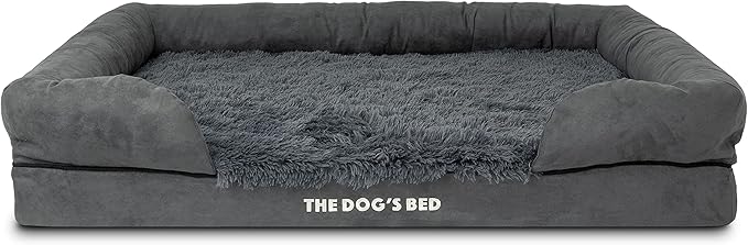 The Dog’s Bed, XL Grey Fur,Memory Foam, Pain Relief: Arthritis, Hip & Elbow Dysplasia, Post Surgery, Lameness, Supportive, Calming, Waterproof Washable Cover