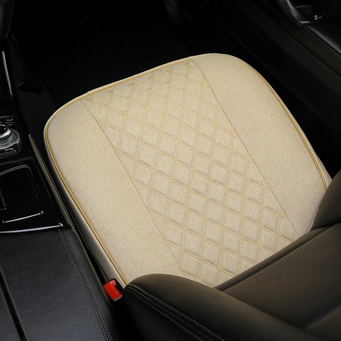 West Llama Linen Front Car Seat Cover Protector Anti-Slip Bottom Seat Cover Fits 95% of Vehicles,Wrapping Around The Bottom,Diamond Pattern(Beige-2Pcs)