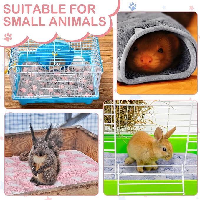 Reginary 4 Pcs Waterproof Guinea Pig Blankets Washable Small Animal Fleece Bedding Guinea Pig Cage Liners Reusable Training Pads Pet Pee Pad Sleep Mat for Hamster(Cute Star Pattern,35 x 24 Inch)