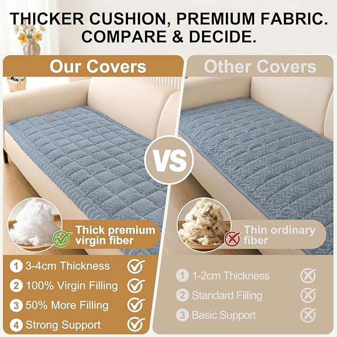 Smiry Non Slip Couch Covers for Dogs, Fuzzy Pet Couch Covers for 2-3 Cushion Sofa Pet Friendly, Soft Sofa Slipcovers Cushion Furniture Protector Washable (Haze Blue, 27.6" x 59")