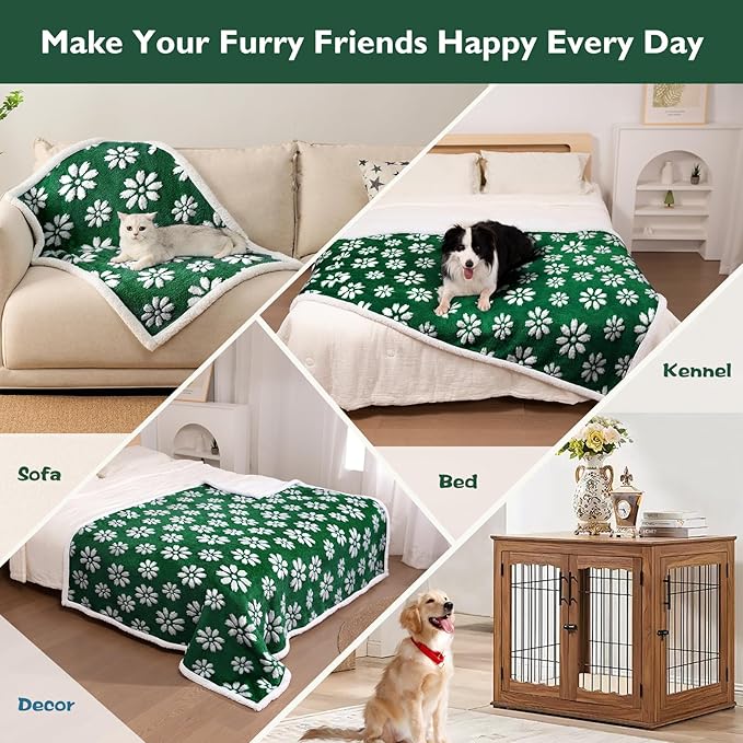 Yaning Waterproof Blanket for Dog Cat or Adult, Cute 3D Textured Flower Dog Blanket for Bed Couch Sofa, Soft Liquid Pee Proof Pet Furniture Protector, 60"x80", Green