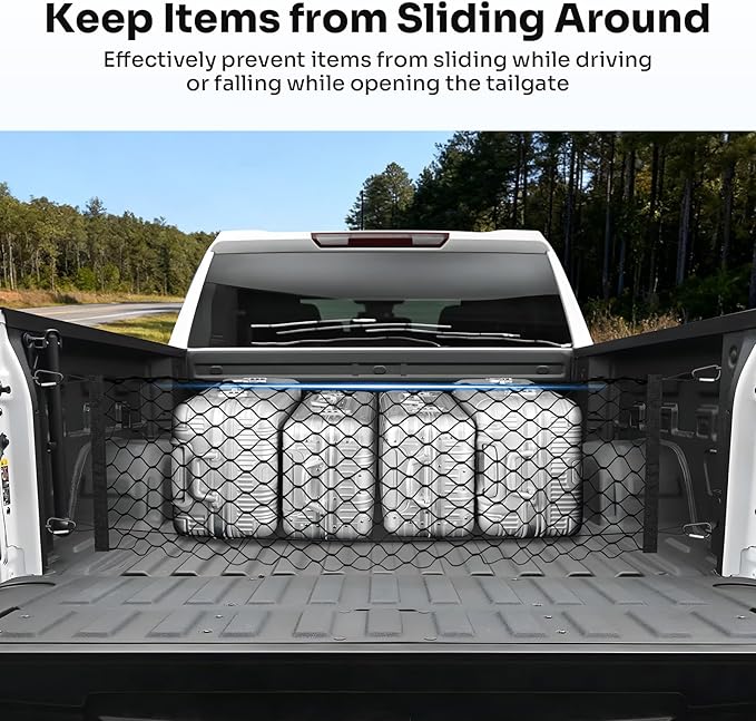 Truck Bed Cargo Net for 2019-2025 2026 GMC Sierra 1500/2020-2026 Chevy Silverado 2500 3500 Accessories Envelope Style Mesh Trunk Net Organizer and Storage Stretchable Nylon Rear Cargo Netting