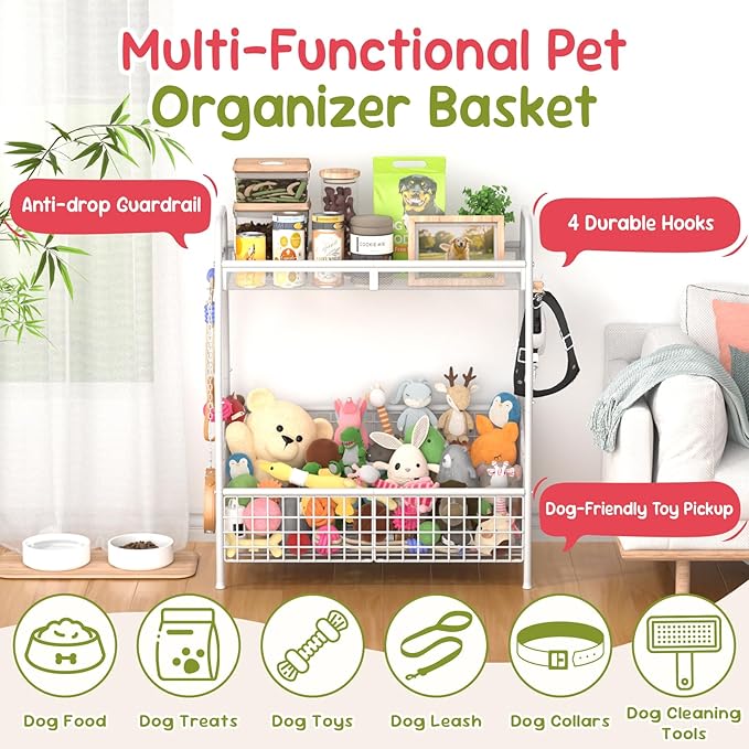 Indestructible Large Dog Toy basket, Toy Box for Dogs,Pet Toys Bin Dog Metal Wire Basket for Toys, Food Storage, Storage Organizer Chest Storage, Toy Box for Living Room Area (White)