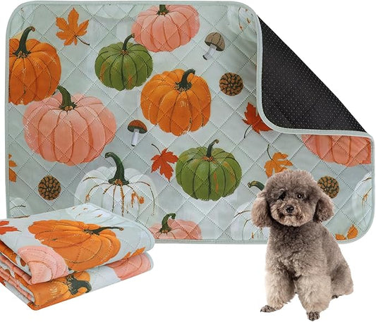 IEUUMLER Washable Pee Pads for Dogs, 2 Pack Pumpkin Pattern Reusable Waterproof Puppy Potty Pads, Non-Slip Absorbent Pet Training Pads for Playpen Crate Bed EU016 Grey Pumpkin, 24x18