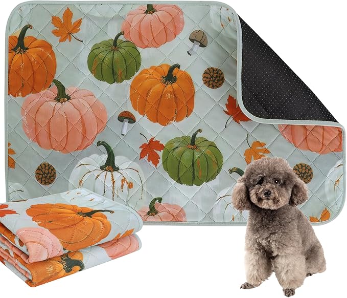 IEUUMLER Washable Pee Pads for Dogs, 2 Pack Pumpkin Pattern Reusable Waterproof Puppy Potty Pads, Non-Slip Absorbent Pet Training Pads for Playpen Crate Bed EU016 Grey Pumpkin, 24x24