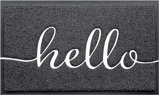 Door Mat Hello Mats Outdoor Indoor Non-Slip Doormat for Entryway Low-Profile Floor Mat for Yard, Garage, High Traffic Areas (30"x17.5", Black)