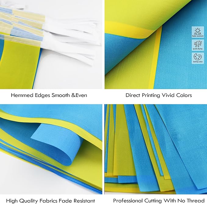 Ukraine String Flag Pennant Banner - 38 Flags, 42 Feet Small Mini Ukrainian Flags Bunting Banner for Country Decoration, School, Party, Sports Events
