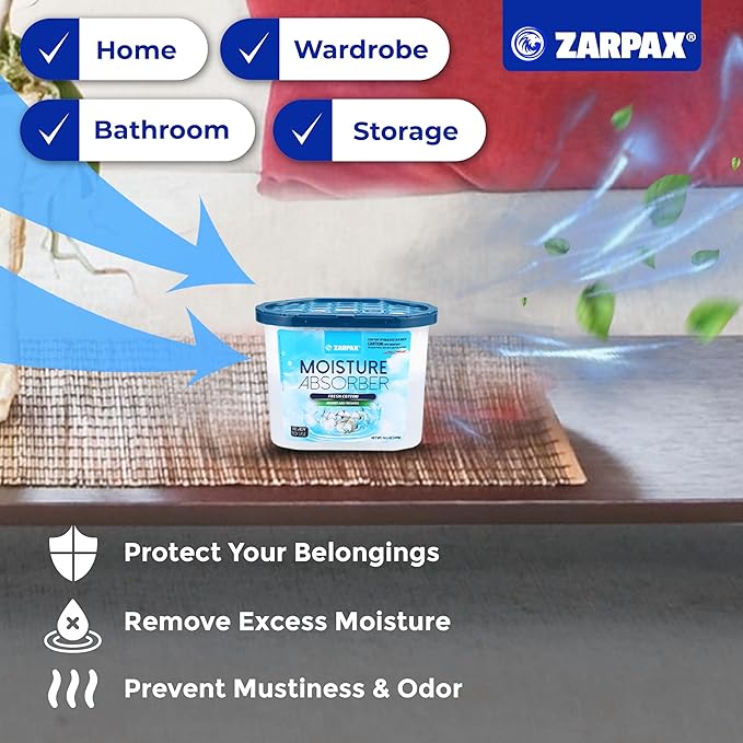 Moisture Absorber Fresh Cotton 10.5 oz/300g | Removes Moisture, Damp & Humidity | Odor Absorber With Fresh Cotton Fragrance | Moisture Trap for Bathroom, Closet, Kitchen | Set of 6