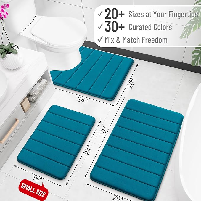 OLANLY Memory Foam Toilet Rugs U Shaped 24x20, Super Soft Absorbent Contour Bath Rugs, Quick Dry, Machine Washable Toilet Mat, Bathmat Carpet, Bathroom Home Decor Accessories, Peacock Blue