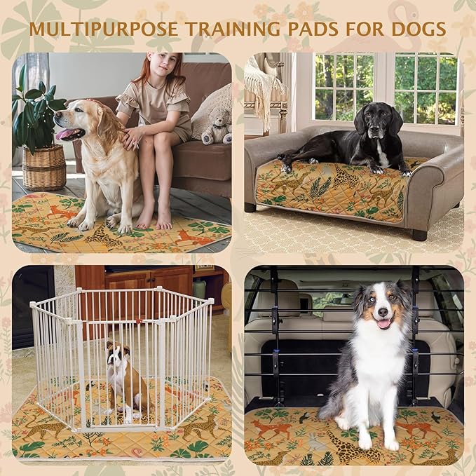 IEUUMLER Washable Pee Pads for Dogs, 1 Pack Forest Pattern Reusable Waterproof Puppy Pads, Non-Slip Super Absorbent Dog Training Pad for Playpen Crate Bed EU013 Earth Yellow Jungle, 48x48