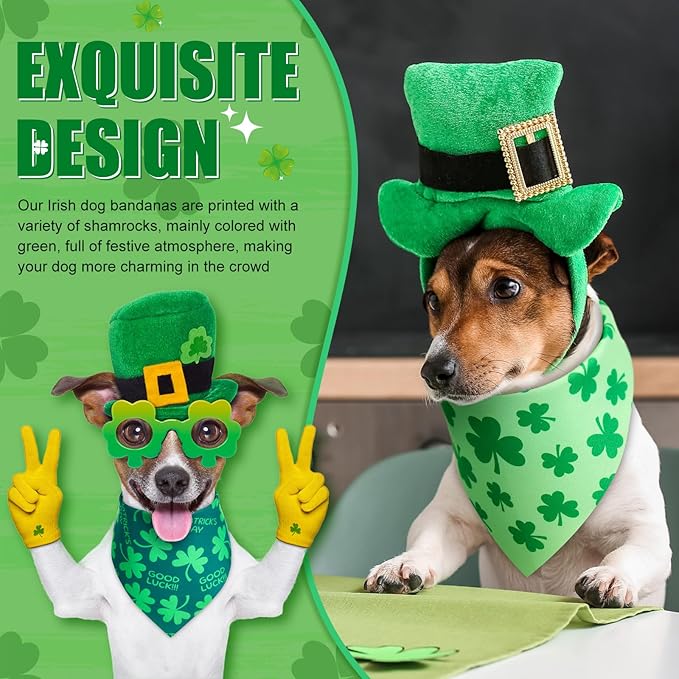 50 Pieces St. Patricks Day Dog Bandanas Bulk Shamrock Dog Bandanas for Dogs Green Soft Dog Bandana Bibs Adjustable Triangle Dog Bandana for Small Medium Large Dog Cat (31.5 x 21.7 x 21.7)