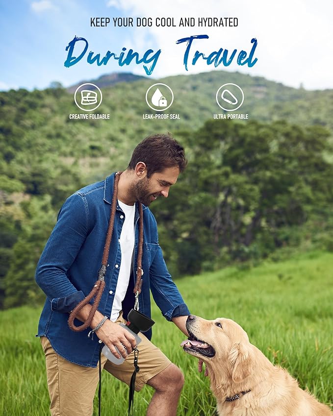 lesotc Dog Water Bottle, Portable Water Dispenser with Bowl, Leak Proof Pet Travel Squeeze Bottle for On The Go, Puppy Essentials Dog Stuff Accessories for Walking, Hiking, Camping