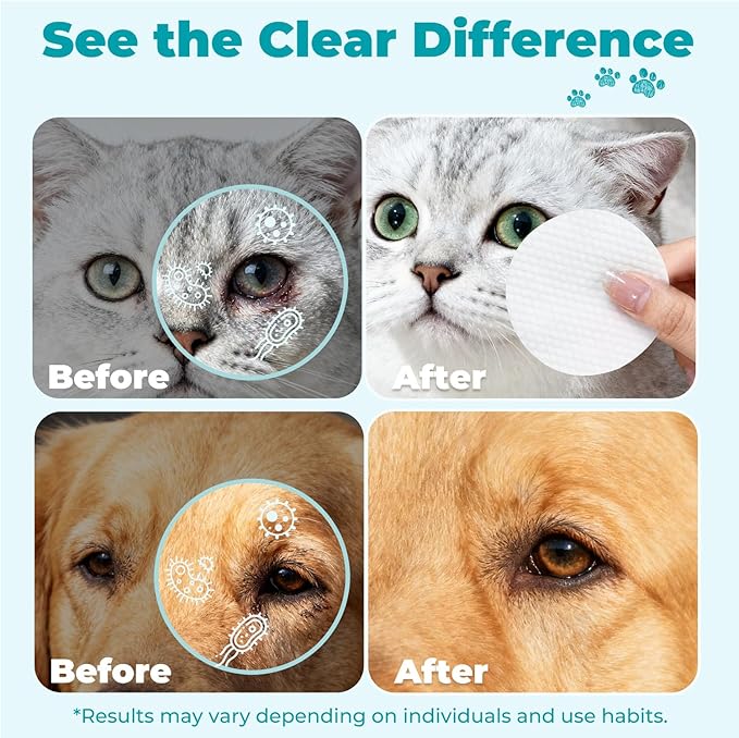 Falatong Gentle Pet Eye Wipes, Hypoallergenic Tear Stain Remover for Cats and Dogs, 100 Count Unscented Cleaning Pads with Adequate Fluid Content