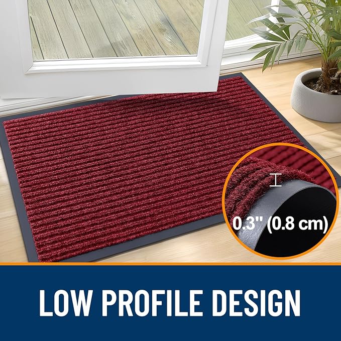 OLANLY Front Door Mat Indoor Outdoor Entrance, 2-Pack 47 x 32 Inch, Waterproof Heavy Duty Doormat, Fade Resistant, Low Profile, Easy Clean Patio Porch Welcome Floor Mats for Entry, Wine Red