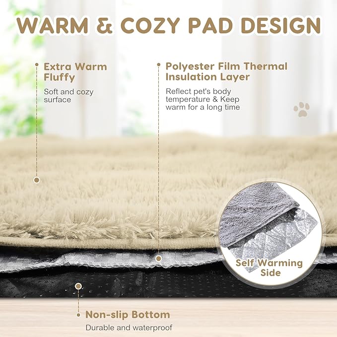 4 Pack Self Warming Cat Pad Self Heating Cat Mat Thick Faux Fur Plush Pet Bed Thermal Washable Dog Mat Anti Slip Bottom for Outdoor Indoor Pets(Camel,16" X 20")