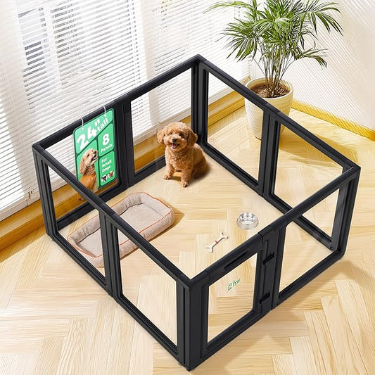 FXW AuraSpace Acrylic Indoor Dog Playpen for Puppies and Small Dogs, 24 Inch, 8 Panels, Black