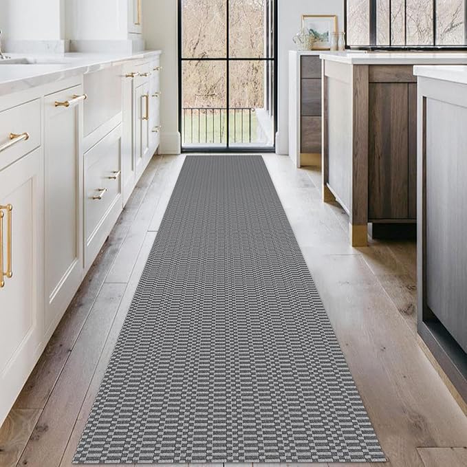 KOZYFLY Washable Runner Rug 2x10 ft Hallway Kitchen Runner Rugs with Rubber Backing Bobo Non Slip Entryway Runner Indoor, Long Carpet Runners for Hall Kitchen Entryway, Grey/Charcoal Grey